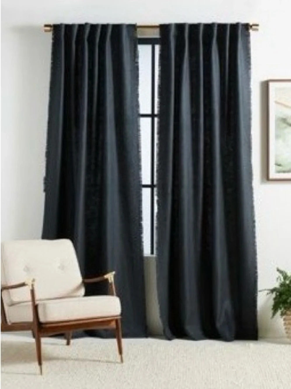 Anthropologie Luxe Linen Blend Black Curtains, 96